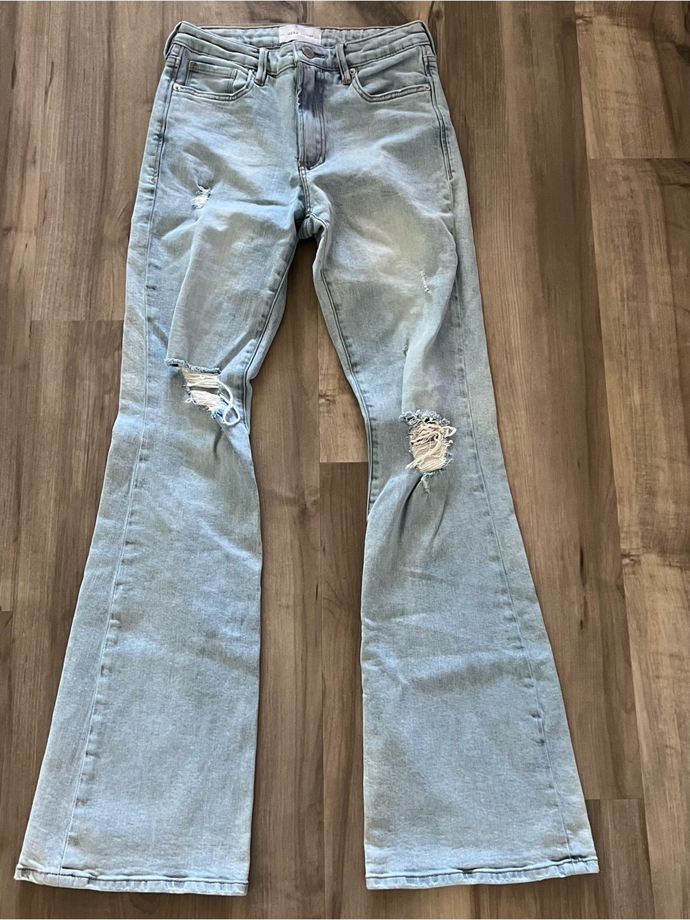 Dear John Jeans Women’s 26 Light Wash Bootcut Flare Distressed Patchwork Pockets